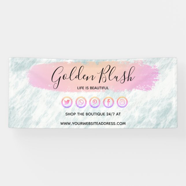 Banderoles Aquarelle rose pâle & Or moderne Géométrique Chic (Horizontal)