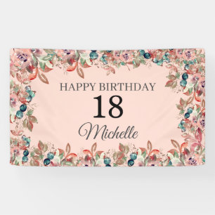 Banderoles Aquarelle rose Turquoise Floral 18e Anniversaire B