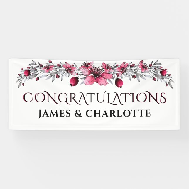 Banderoles Aquarelle rouge fleurs, Mariage (Horizontal)