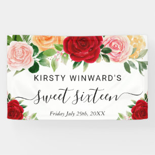 Banderoles Aquarelle Rouge Orange Rose Sweet 16 Bienvenue