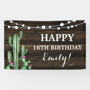 Banderoles Aquarelle rustique Cactus Grange Bois Anniversaire