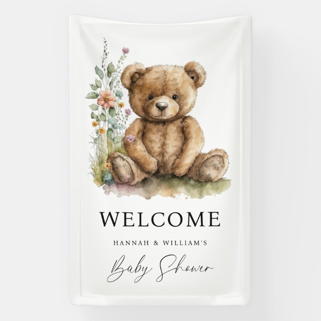 Banderoles Aquarelle simple Petit Baby shower Ours en peluche (Verticale)