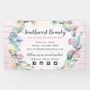 Banderoles Aquarelle Succulente Cactus et bois rustique Bohèm