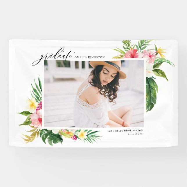 Banderoles Aquarelle Tropical Floral Frame (Horizontal)