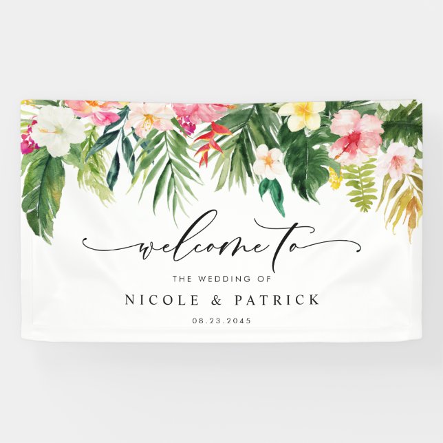 Banderoles Aquarelle Tropical Garland Mariage d'été Bienvenue (Horizontal)