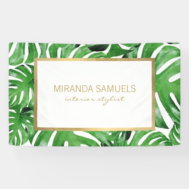 Banderoles Aquarelle Tropical Monstera Feuille Motif (Horizontal)