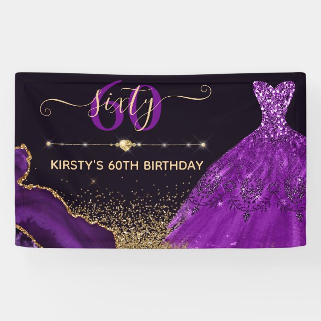 Banderoles Aquarelle violet agneau Robe Anniversaire (Horizontal)
