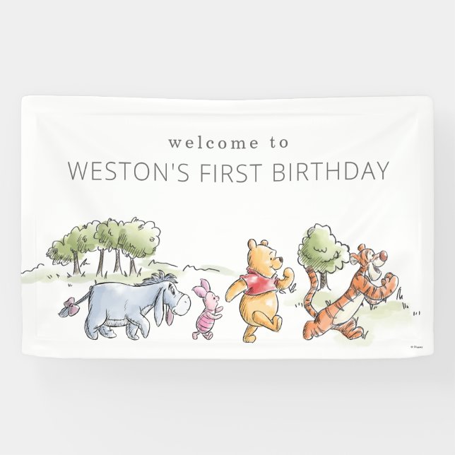 Banderoles Aquarelle Winnie le pique-nique Pooh Premier Anniv (Horizontal)