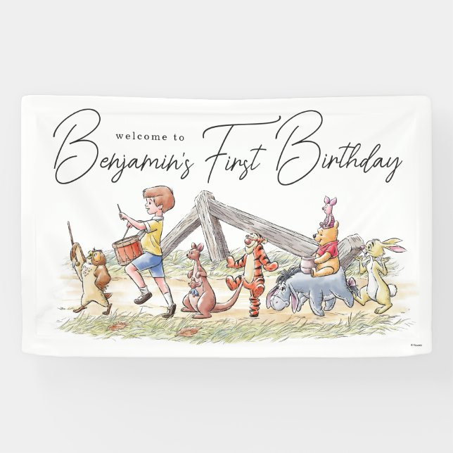 Banderoles Aquarelle Winnie les Pooh & Pals Anniversaire (Horizontal)
