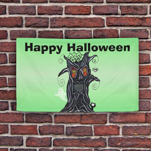 Banderoles Arbre déplaisant d'Halloween Noir avec visage mal
