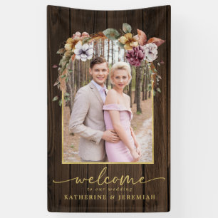 Banderoles Arc Floral en Bois Rustique Accueil Mariage photo