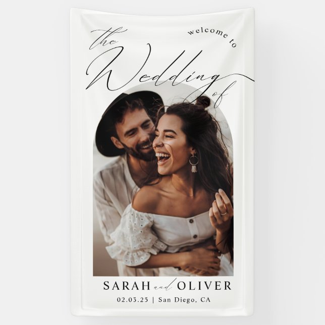 Banderoles Arch Photo Modern Script Mariage Bienvenue (Vertical)