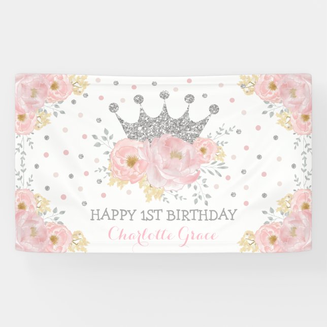 Banderoles Argent Blush rose Floral Couronne Princesse Annive (Horizontal)