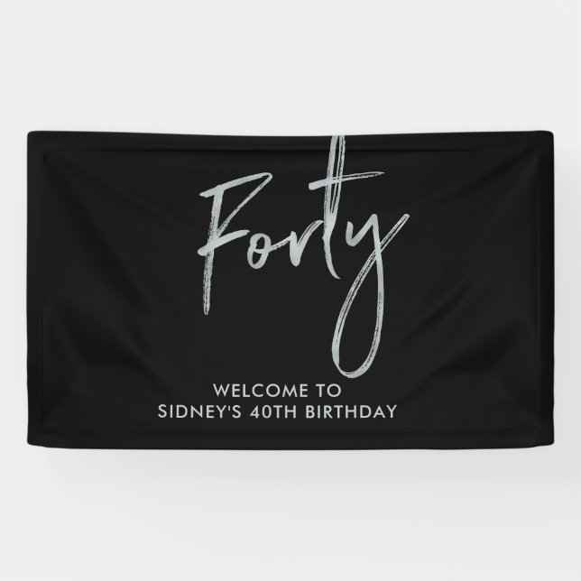 Banderoles Argent et Noir Quarante anniversaire 40e fête Bien (Horizontal)