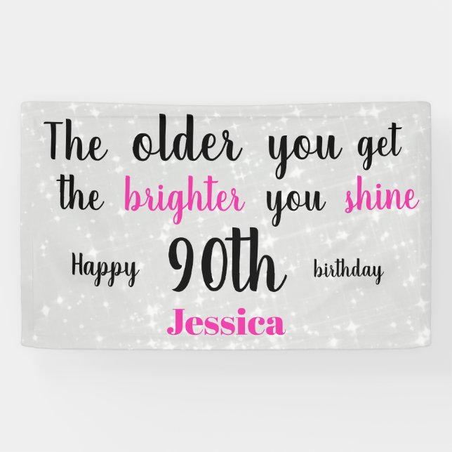 Banderoles Argent et rose 90e anniversaire personnalisé (Horizontal)