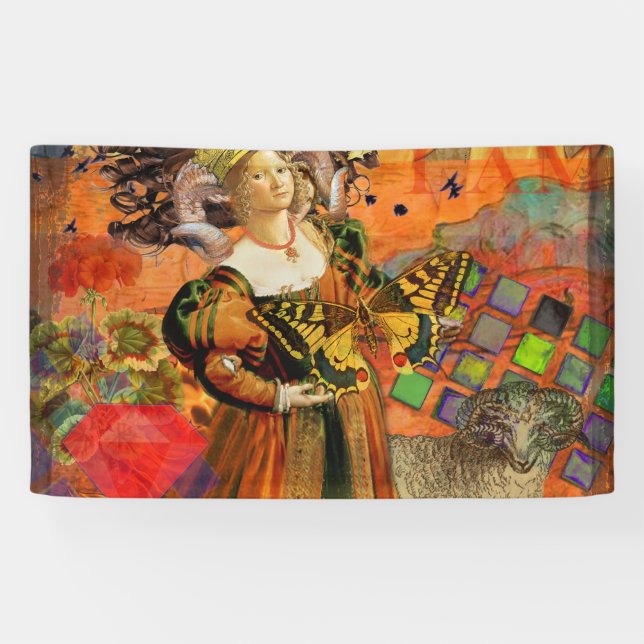 Banderoles Aries Orange Woman : Collage d'art antique gothiqu (Horizontal)