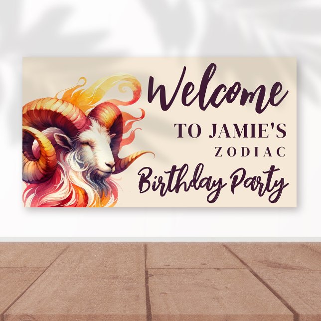 Banderoles Aries Zodiac Thème Anniversaire Affiche de bienven (Aries Zodiac-Themed Party Suite | Coordinate with Decor Like This Customizable Welcome Banner!)
