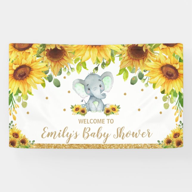 Banderoles Arrière-plan Baby shower neutre de tournesol éléph (Horizontal)