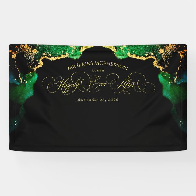 Banderoles Arrière-plan du Mariage de script élégant et vert  (Horizontal)