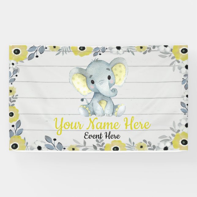 Banderoles Arrière-plan éléphant Fleurs rustiques Jaune (Horizontal)