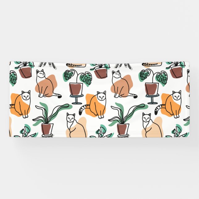 Banderoles Art de trait dessin chats et fleurs (Horizontal)