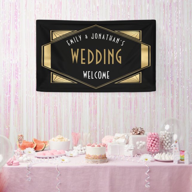 Banderoles Art Déco Gold Black Bienvenue au Mariage (Fête)