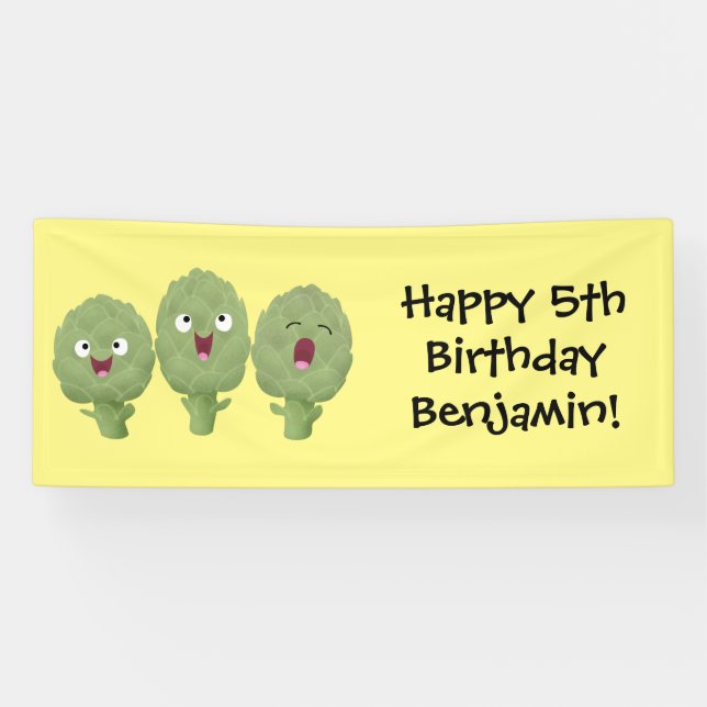 Banderoles Artichauts chantants mignons dessin animé végétal (Horizontal)