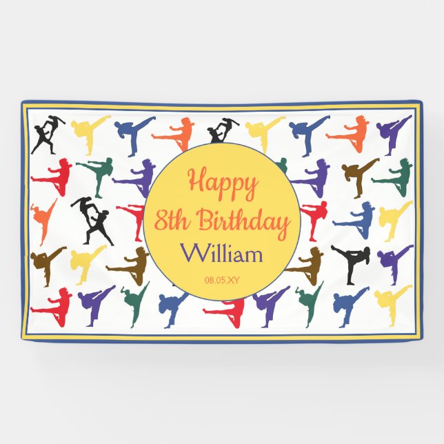 Banderoles Arts martiaux Karate Kids Happy 8th Birthday Banne (Horizontal)