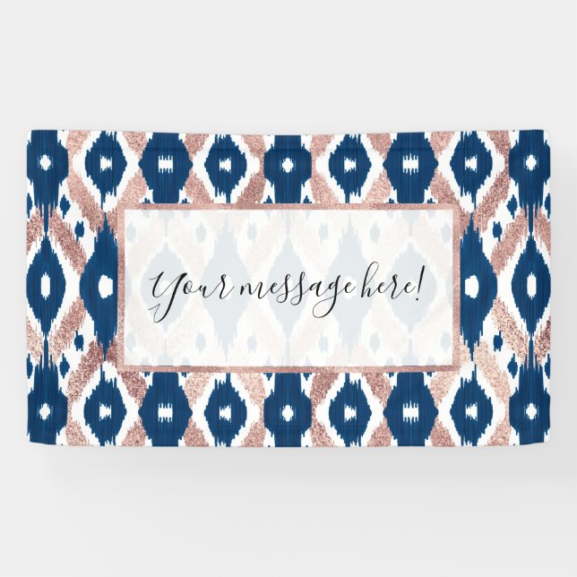 Banderoles Artsy moderne Rose or Marine bleu Ikat Geo (Horizontal)