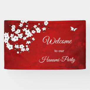 Banderoles Asie Floral blanc cerisier rouge