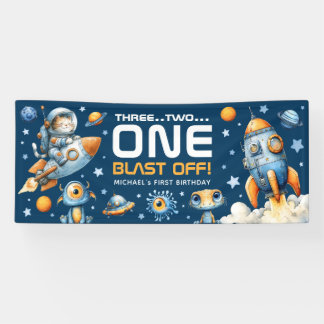 Banderoles Astronaut Cat Outer Space Blast Off 1st Birthday