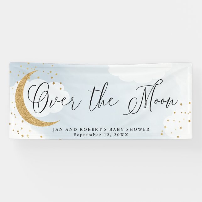 Banderoles Au-dessus de la lune, Gold Parties scintillant Blu (Horizontal)