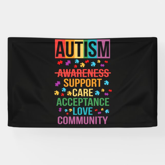 Banderoles Autism Awareness Support Care Acceptance Love (Horizontal)