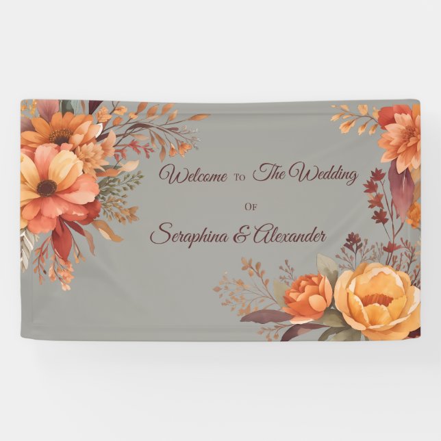 Banderoles Automne aquarelle Rustique Floral Mariage de bienv (Horizontal)