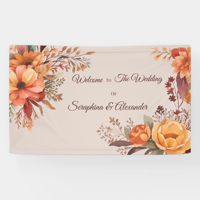 Banderoles Automne aquarelle Rustique Floral Mariage de bienv (Horizontal)