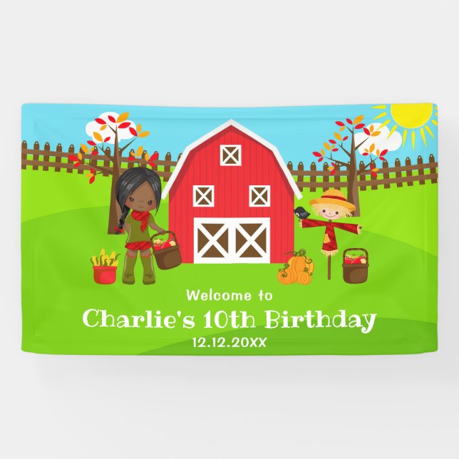 Banderoles Automne Barnyard Anniversaire Sombre Skin Girl Bie (Horizontal)