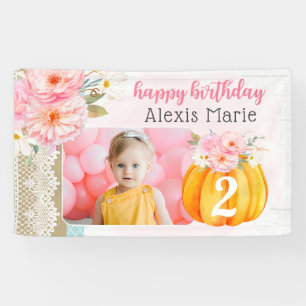 Banderoles Automne Floral Citrouille fille's Custom Birthday