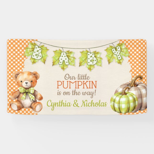 Banderoles Automne Plaid Teddy Bear Citrouille Feuilles (Horizontal)