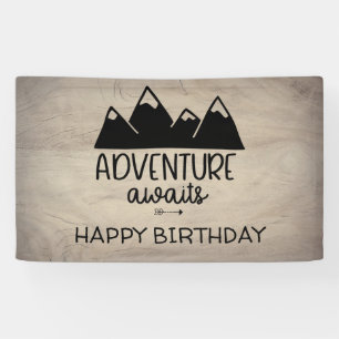 Banderoles Aventure Await Anniversaire Bois rustique