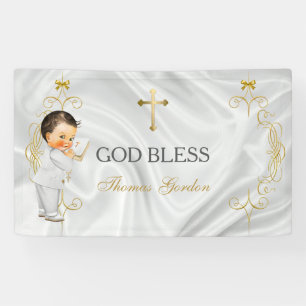 Banderoles Baby Boy Baptism Christening Gold Cross