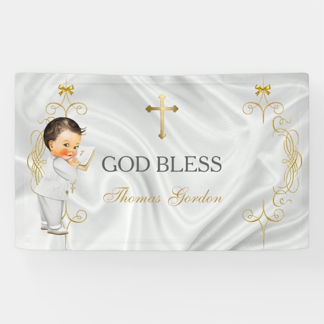 Banderoles Baby Boy Baptism Christening Gold Cross (Horizontal)