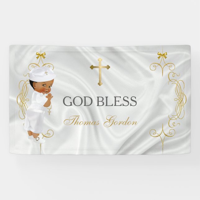 Banderoles Baby Boy Baptism Christening Gold Cross Banner (Horizontal)