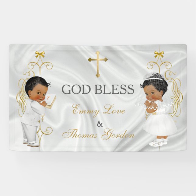 Banderoles Baby Boy & Girl Twins Baptême Christening Ethnic B (Horizontal)