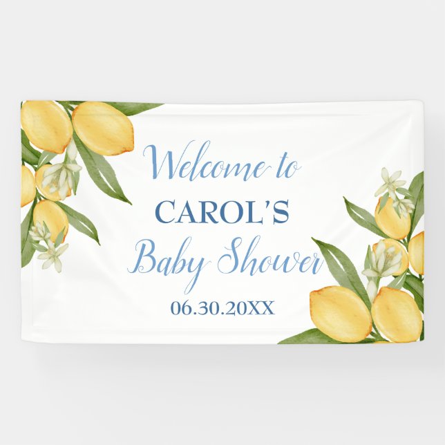 Banderoles Baby Boy Positano Lemons Baby shower bleu fond (Horizontal)