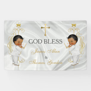 Banderoles Baby Boy Twins Baptême Christening Gold Ethnic