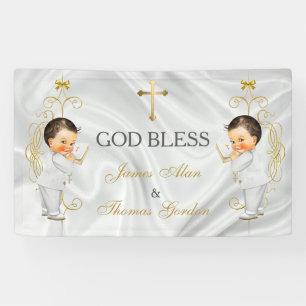 Banderoles Baby Boy Twins Baptism Christening Gold