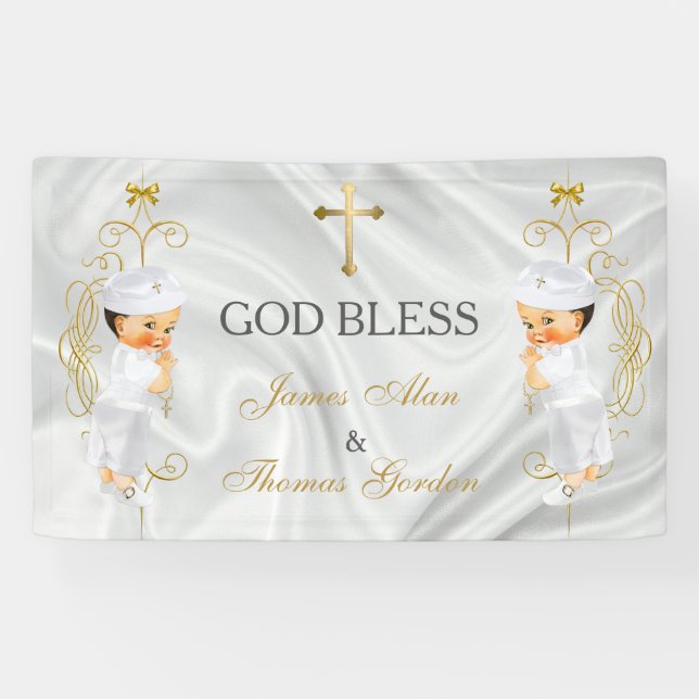 Banderoles Baby Boy Twins Baptism Christening Gold (Horizontal)