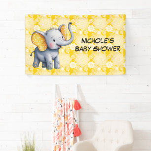 Banderoles Baby Elephant Oreilles à pois jaunes Baby Shower