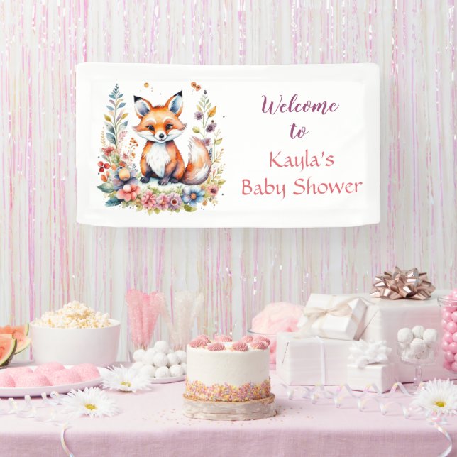 Banderoles Baby Fox in Flowers Baby shower d'accueil (Fête)