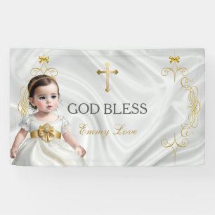 Banderoles Baby Girl Baptism Christening Gold Cross